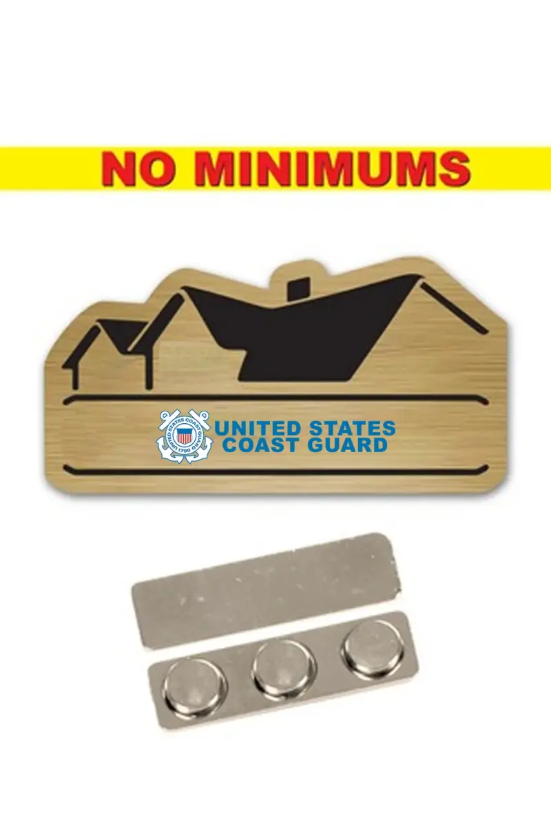 Coast Guard - Name Badge Custom Shape Brushed Gold Plastic