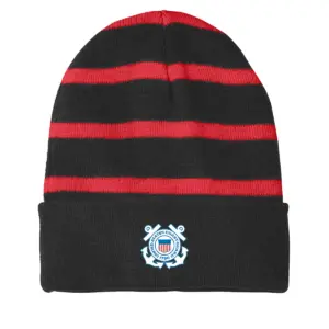 Coast Guard - Embroidered Sport-Tek Striped Beanie w/Solid Band