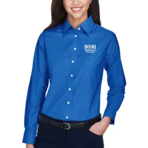 NVR Settlement Services - Harriton Ladies Long-Sleeve Oxford with Stain-Release