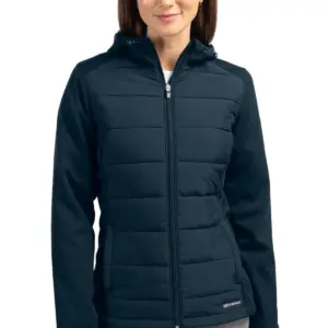 NVR Manufacturing - Cutter & Buck Evoke Hybrid Eco Softshell Recycled Full Zip Womens Hooded Jacket