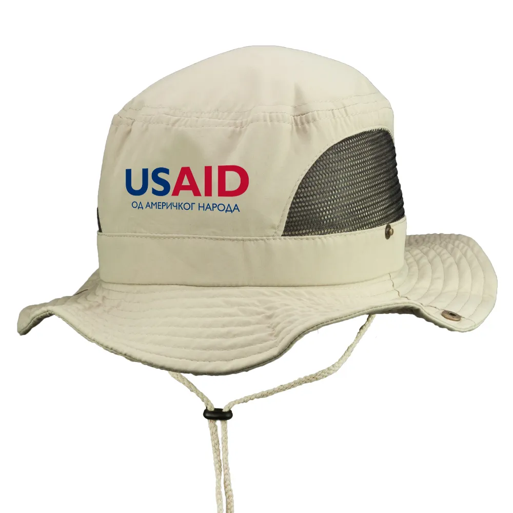 USAID Bosnian Cyrillic - Embroidered Pintano Bucket Hat with Mesh Sides (Min 12 pcs)