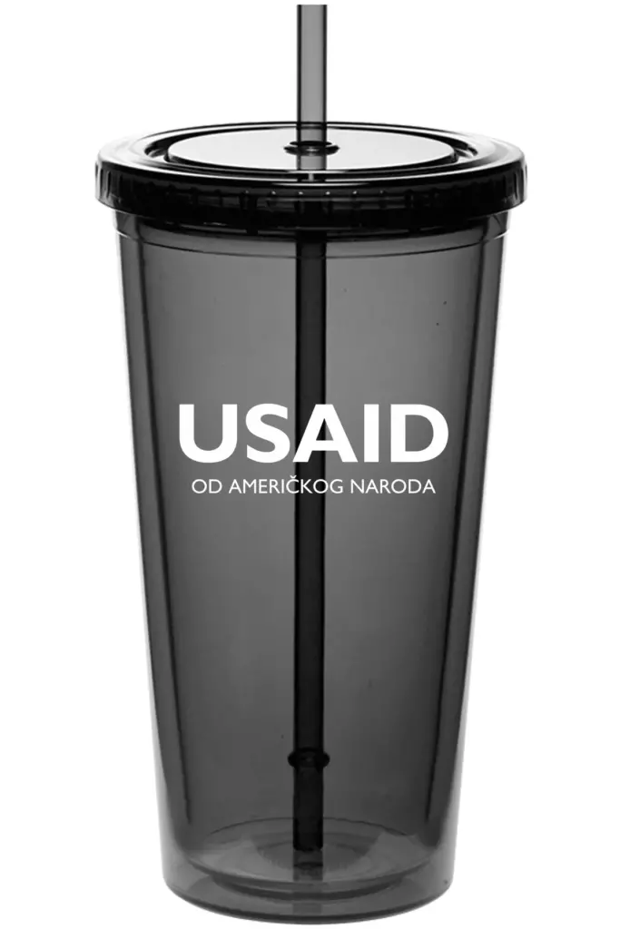 USAID Serbian - 20 Oz. Double Wall Acrylic Bottles w/Straws