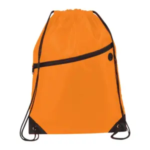 robin drawstring polyester bag with front zipper pocket